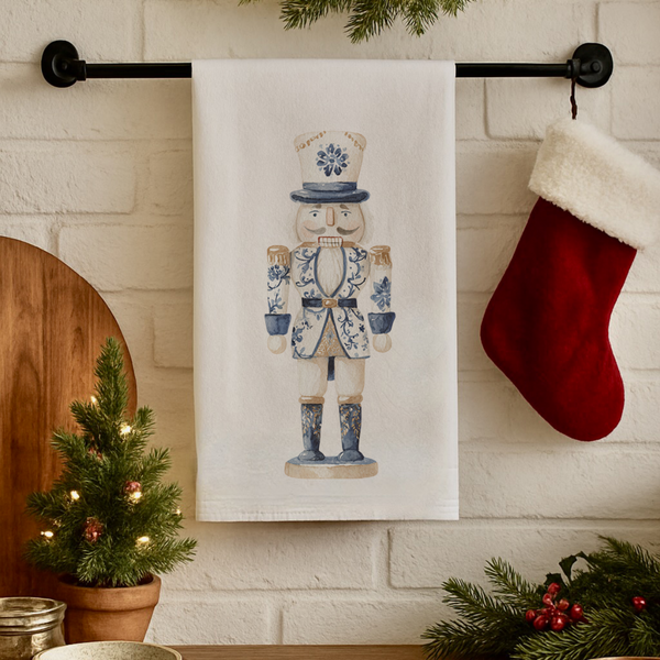 blue nutcracker christmas kitchen towel
