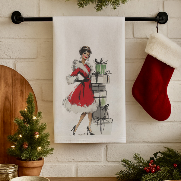 christmas kitchen towel retro mid century