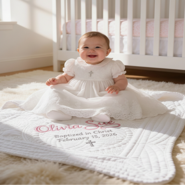 Personalized baptism blanket for girl