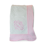 Monogram Baby Blanket - 36 x 46 Inches - White with Pink Trim
