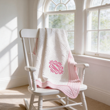 Monogram Baby Blanket - 36 x 46 Inches - White with Pink Trim