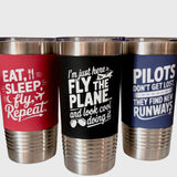 Drink tumblers with funny aviation quotes. Good gift for pilots.