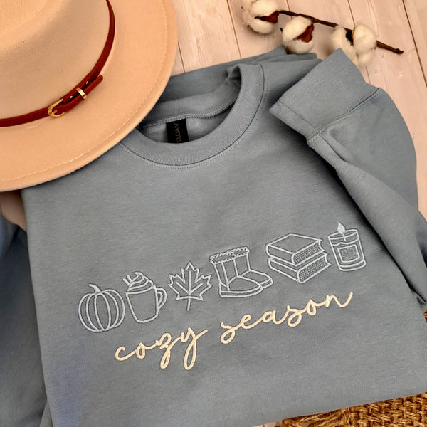 cozy season fall sweatshirt unisex gildan softstyle stone blue