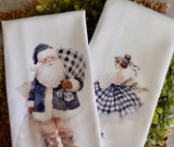 Blue Christmas Kitchen Tea Towel - Santa