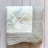 Personalized Baptism Blanket - White with Gray Trim - 36 x 46 Inches - Christening or Dedication